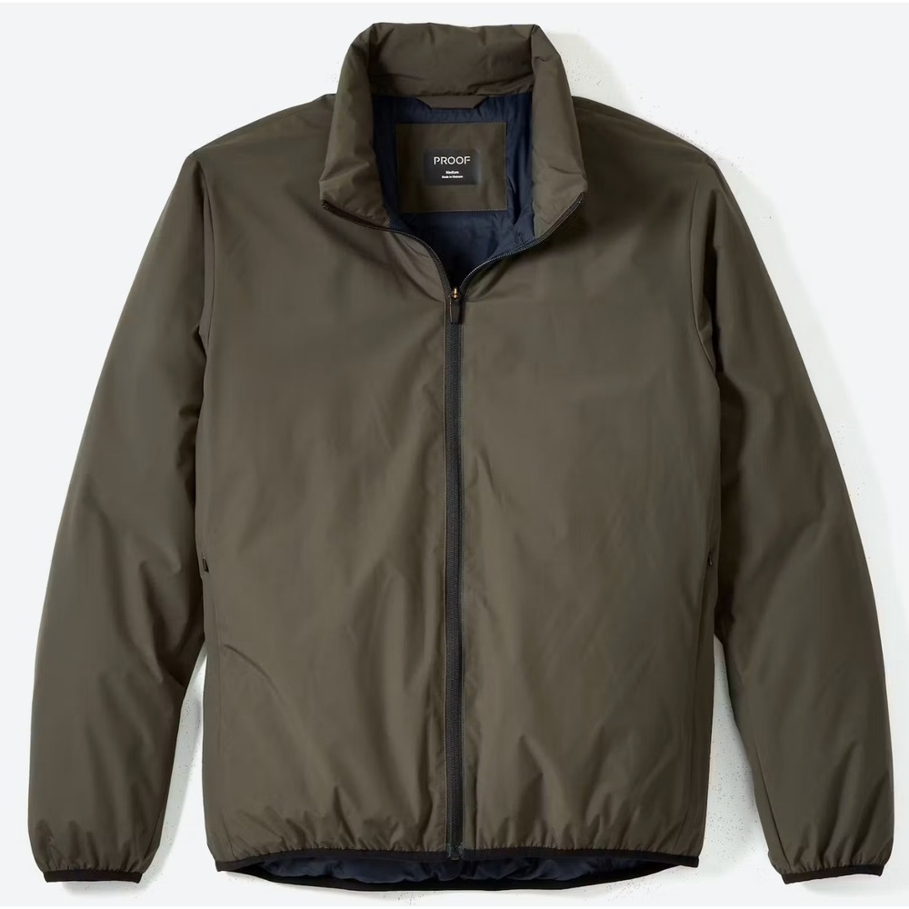 Proof Mens Graphene Down Jacket Olive Green Full Zip Puffer Coat Large Comfy